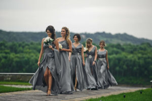 The bridesmaids go on the wedding ceremony